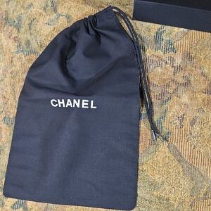 NEW Chanel Shoe Wallet Clutch Dust Bag Black Nylon Drawstring 12" x 8" Medium